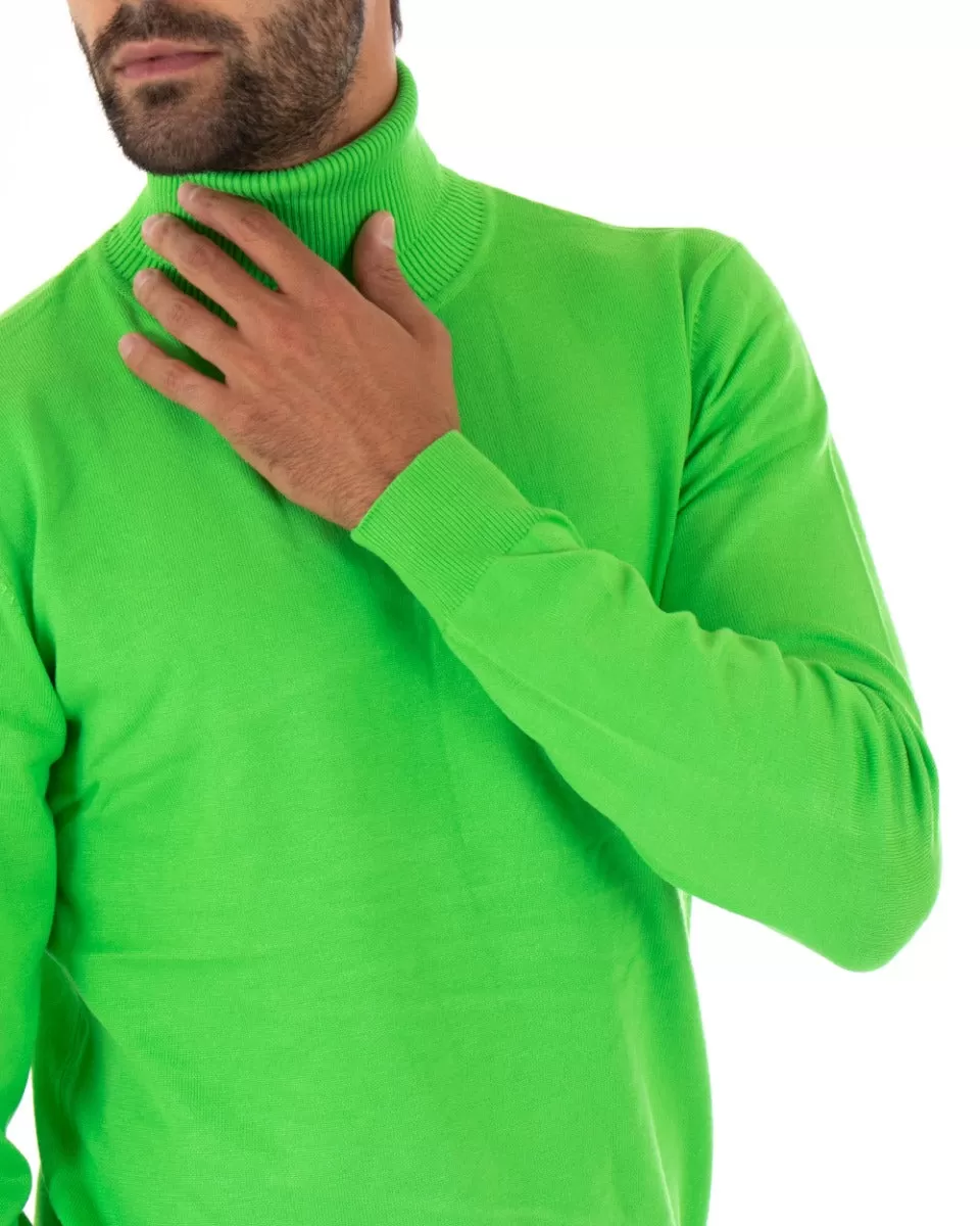 Maglioncino Uomo Maglia Maniche Lunghe Collo Alto Elastico Tinta Unita Verde Acido GIOSAL-M2552A