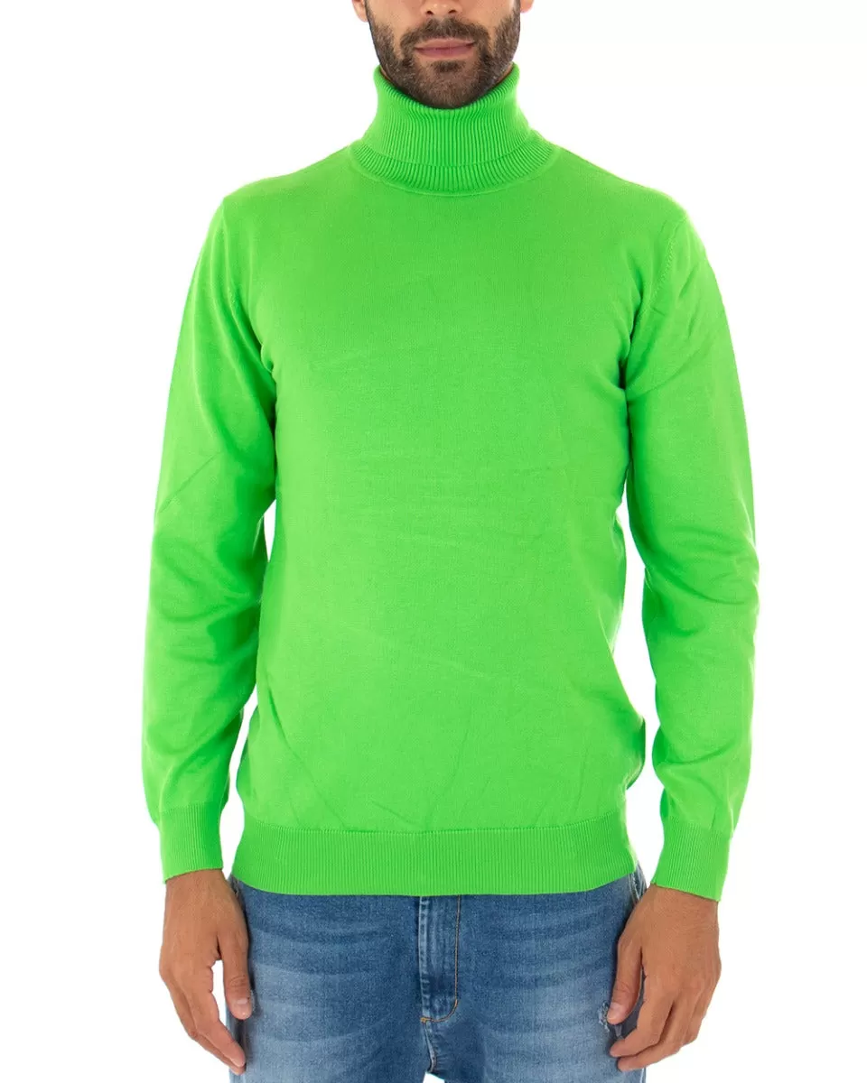 Maglioncino Uomo Maglia Maniche Lunghe Collo Alto Elastico Tinta Unita Verde Acido GIOSAL-M2552A