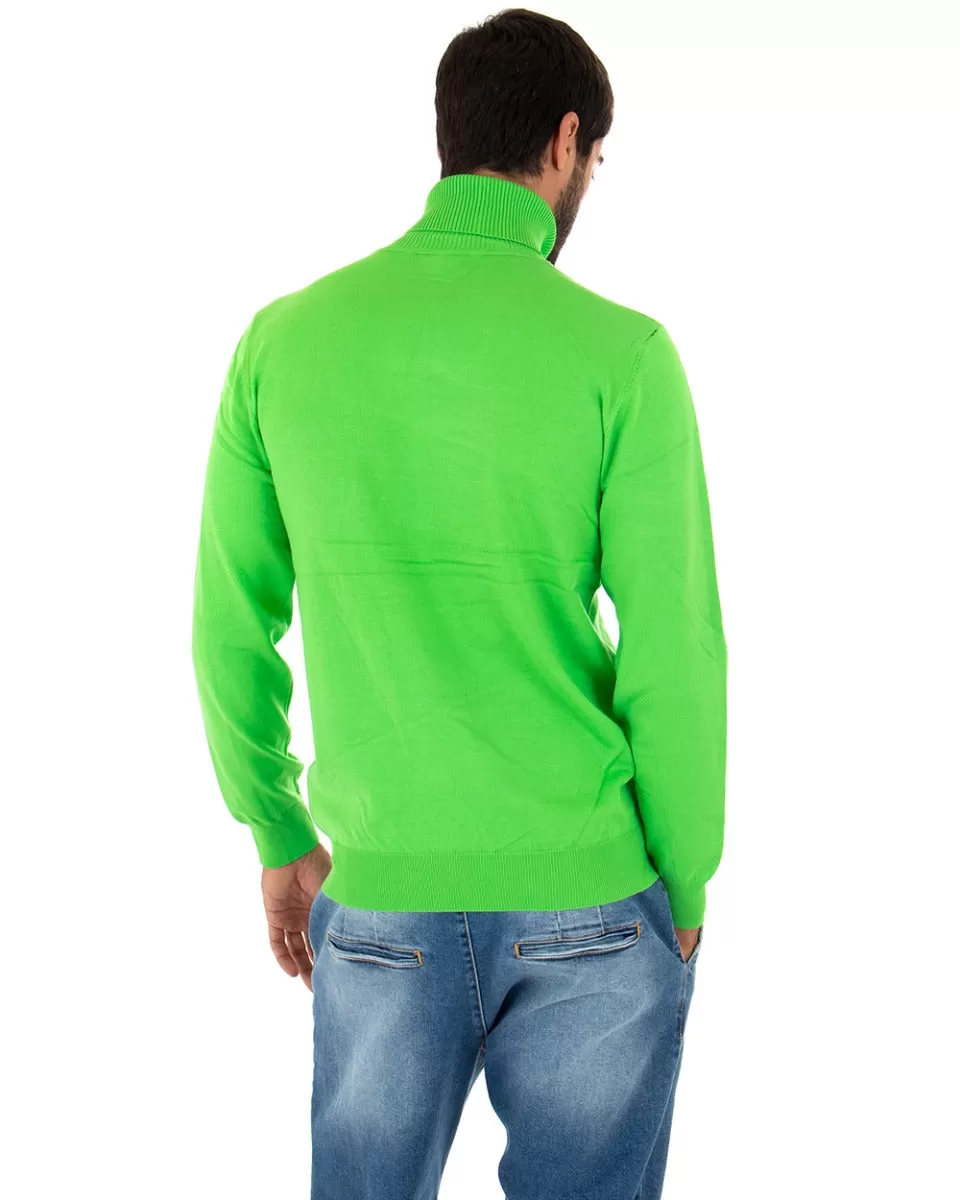 Maglioncino Uomo Maglia Maniche Lunghe Collo Alto Elastico Tinta Unita Verde Acido GIOSAL-M2552A