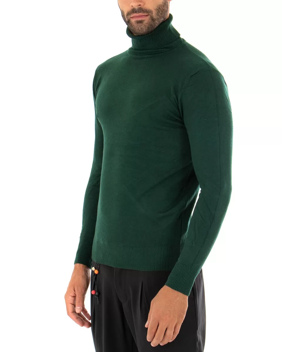 Maglioncino Uomo Maglia Maniche Lunghe Collo Alto Elastico Tinta Unita Verde Bottiglia GIOSAL-M2548A