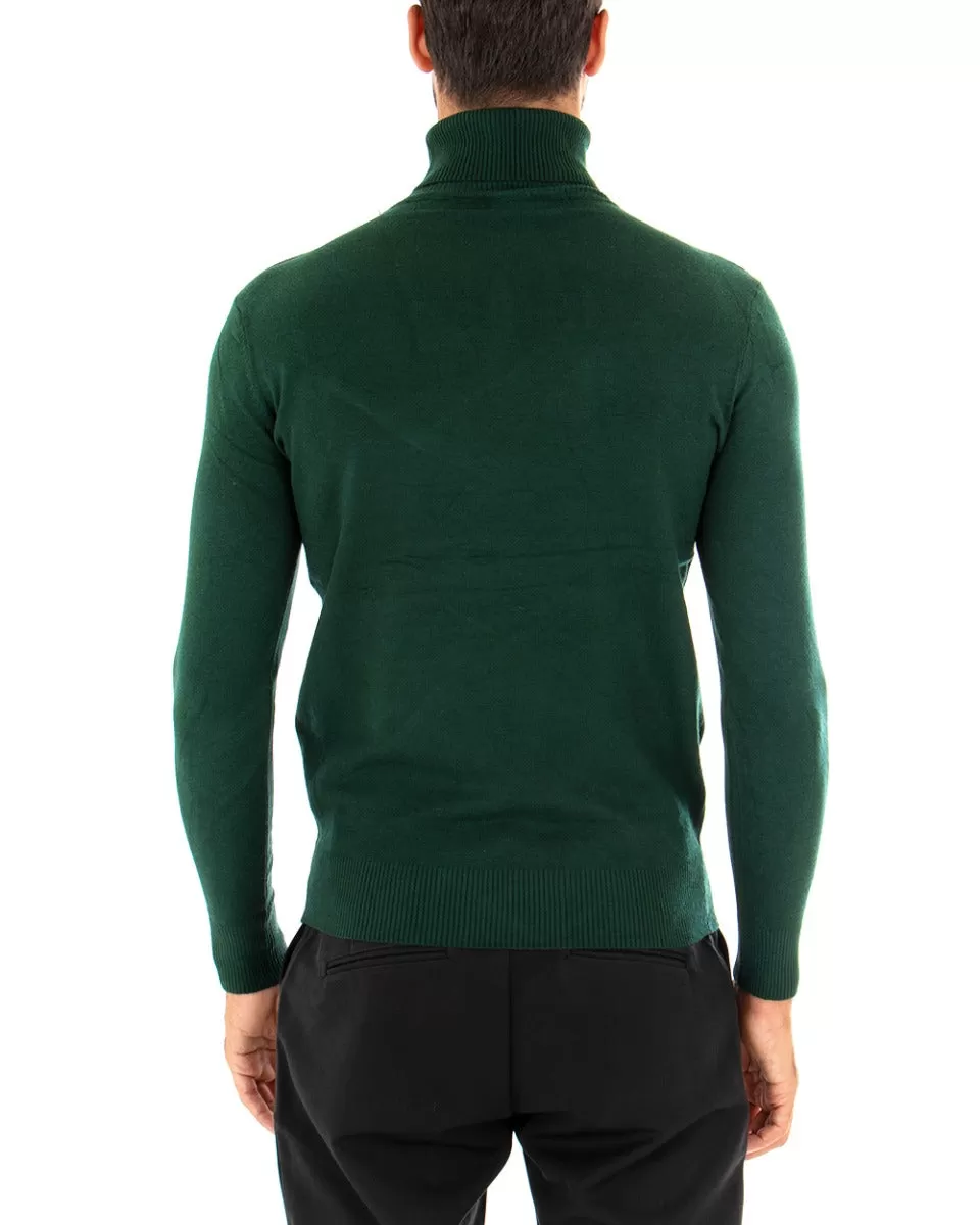 Maglioncino Uomo Maglia Maniche Lunghe Collo Alto Elastico Tinta Unita Verde Bottiglia GIOSAL-M2548A