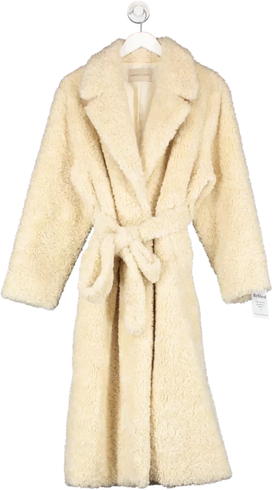 Mamu Studios Cream Teddy Belted Coat One Size