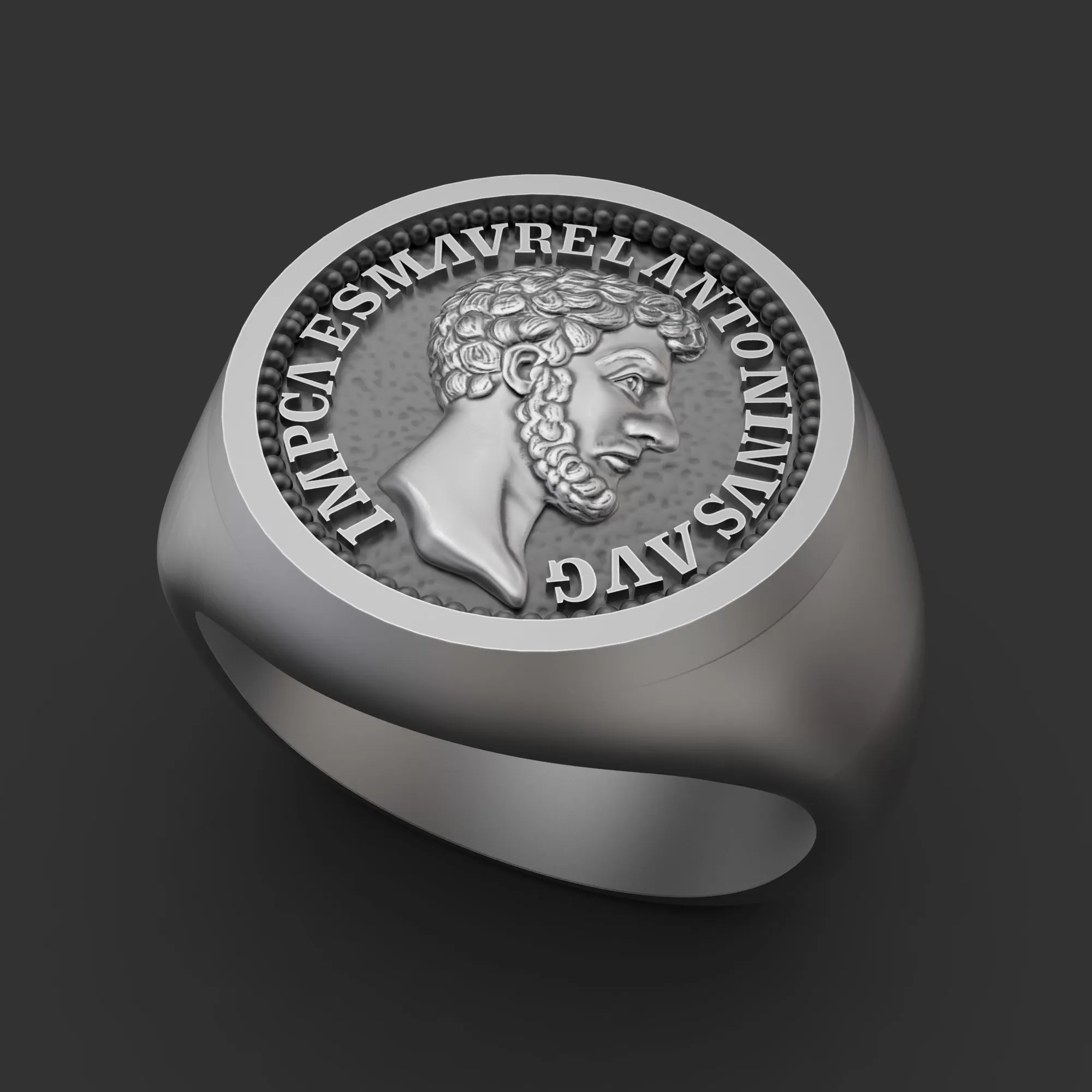 Marcus Aurelius Stoic Theological Ring, Christian Ring, Sterling Silver Round Top Signet