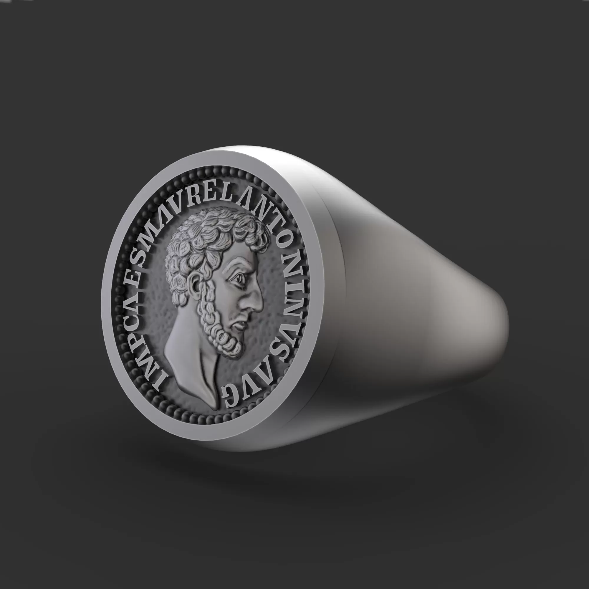 Marcus Aurelius Stoic Theological Ring, Christian Ring, Sterling Silver Round Top Signet