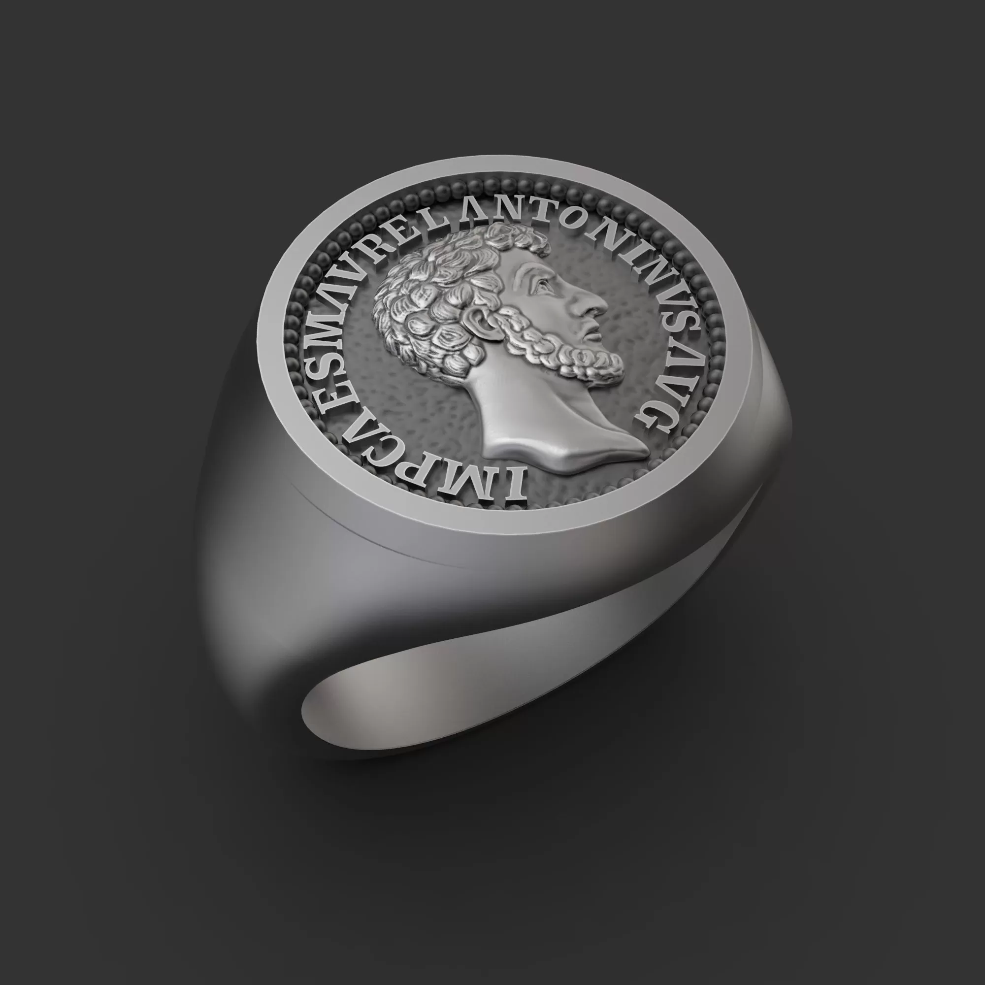 Marcus Aurelius Stoic Theological Ring, Christian Ring, Sterling Silver Round Top Signet