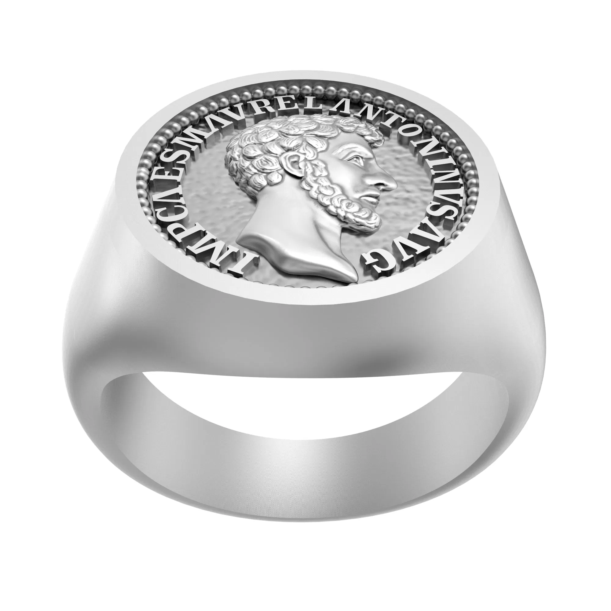 Marcus Aurelius Stoic Theological Ring, Christian Ring, Sterling Silver Round Top Signet