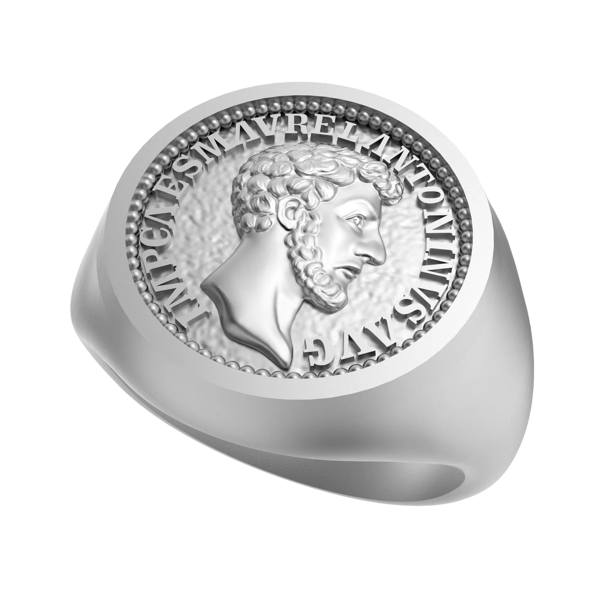 Marcus Aurelius Stoic Theological Ring, Christian Ring, Sterling Silver Round Top Signet