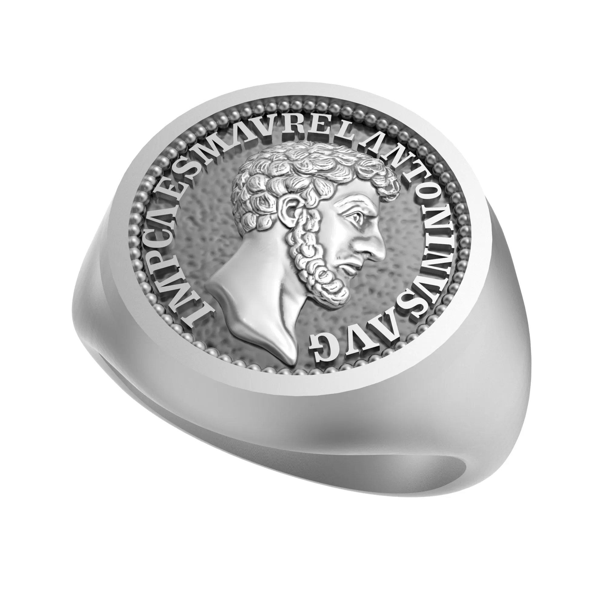 Marcus Aurelius Stoic Theological Ring, Christian Ring, Sterling Silver Round Top Signet