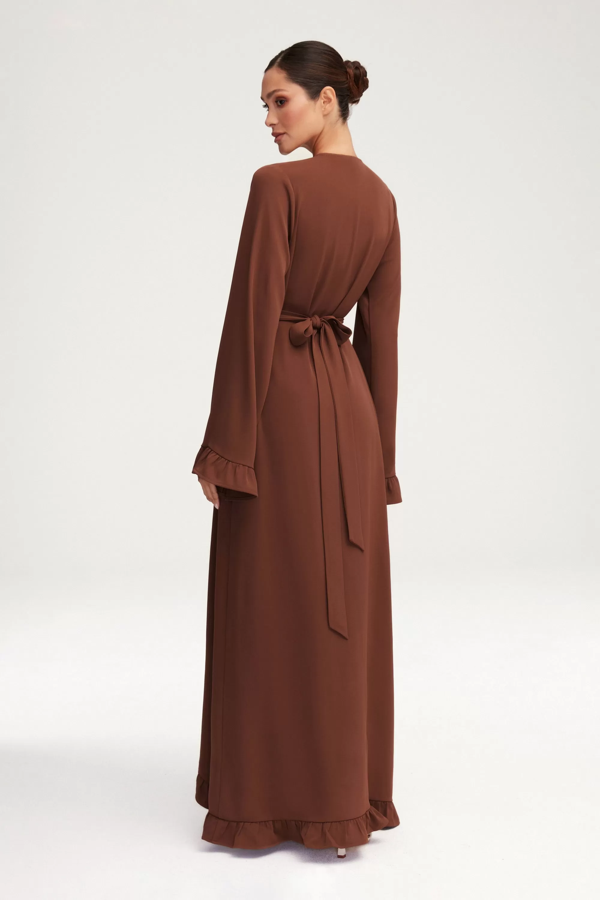 Mariam Ruffle Open Abaya - Chocolate