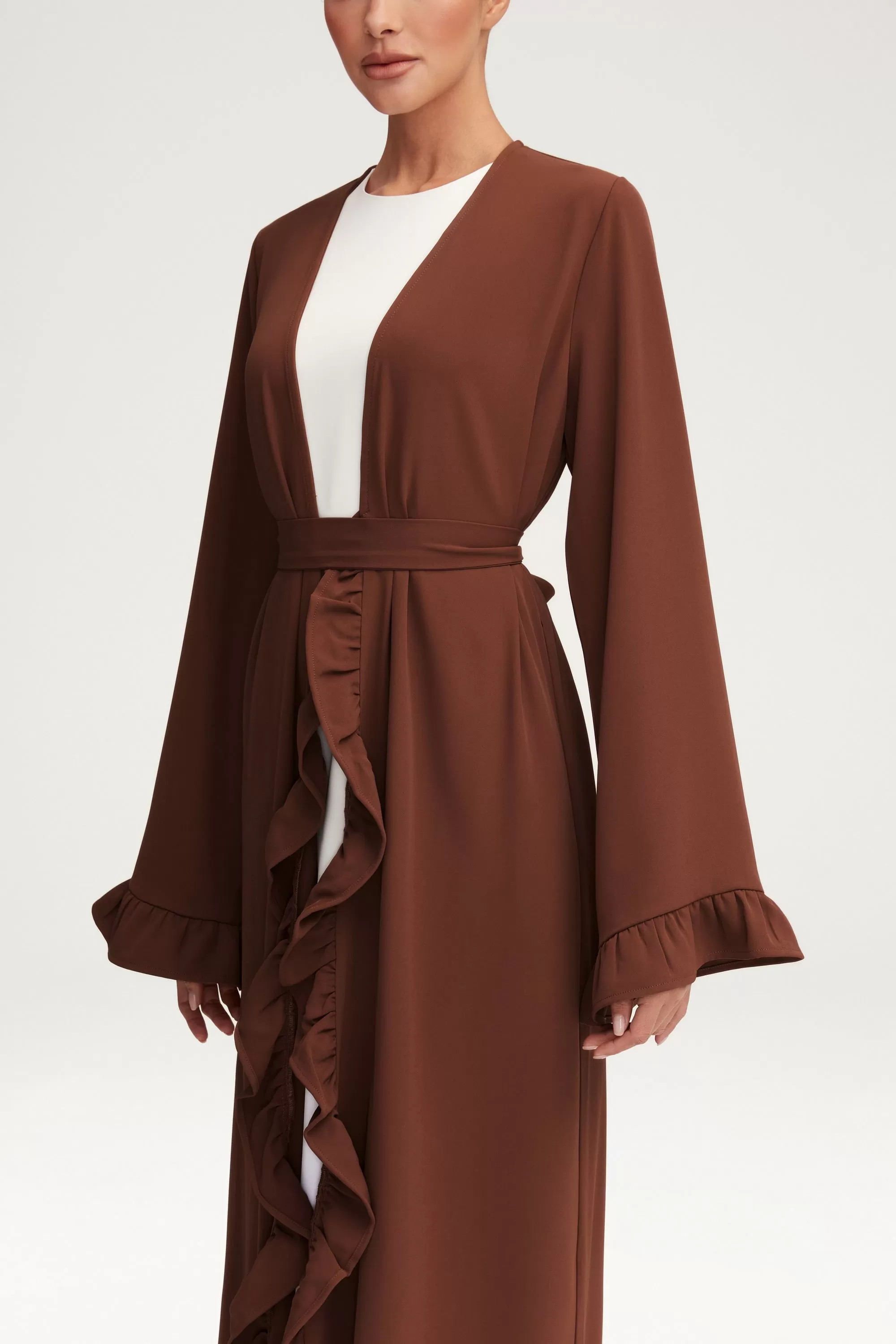 Mariam Ruffle Open Abaya - Chocolate