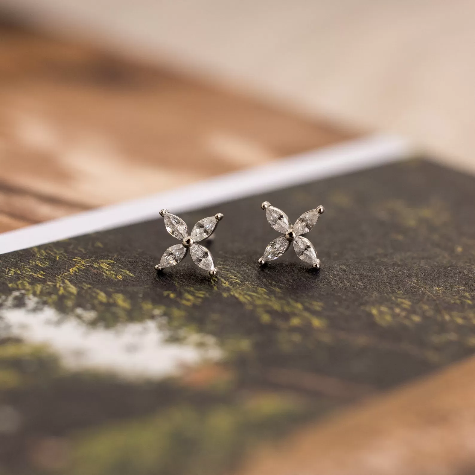 Marquise Diamond Flower Studs