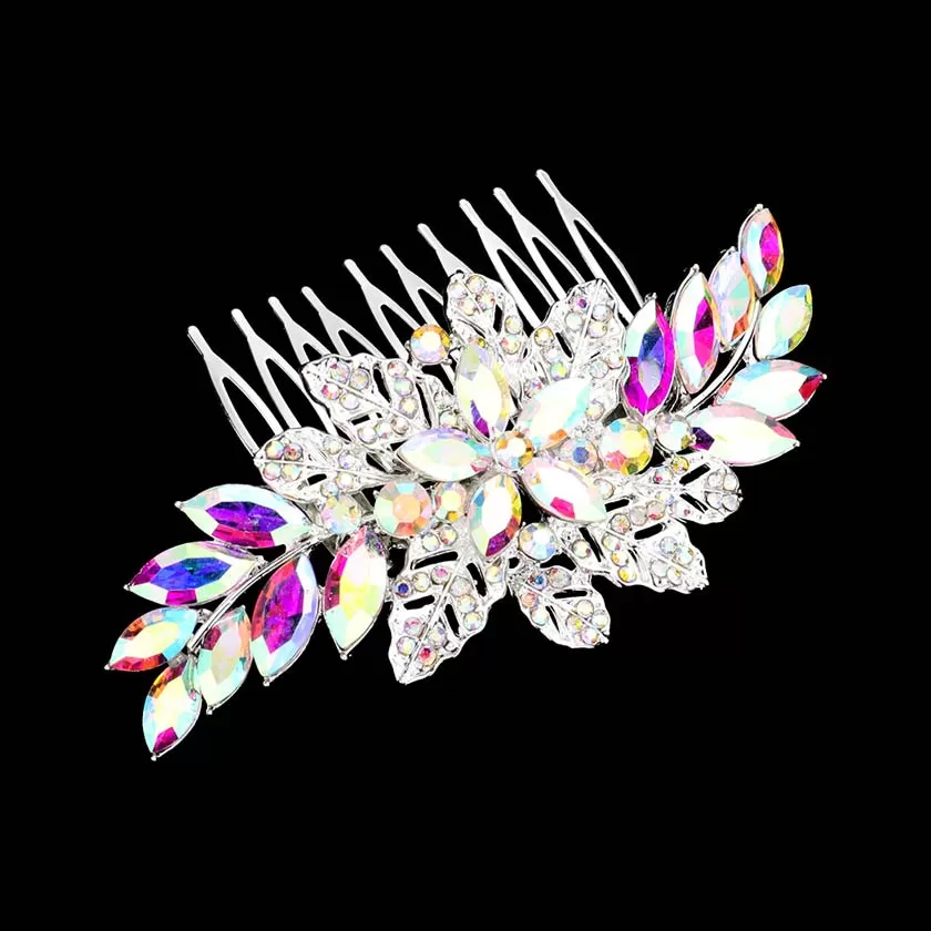 Marquise Flower Stone Embellished Hair Comb