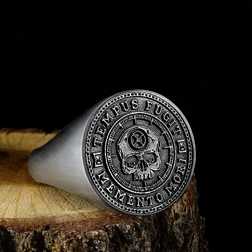 Memento Mori Skull Signet Ring Sterling Silver Stoic Men's Jewelry