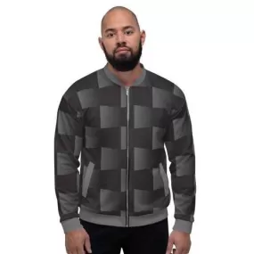 Mens Jackets, Black and Gray 3D Square Style Bomber Jacket