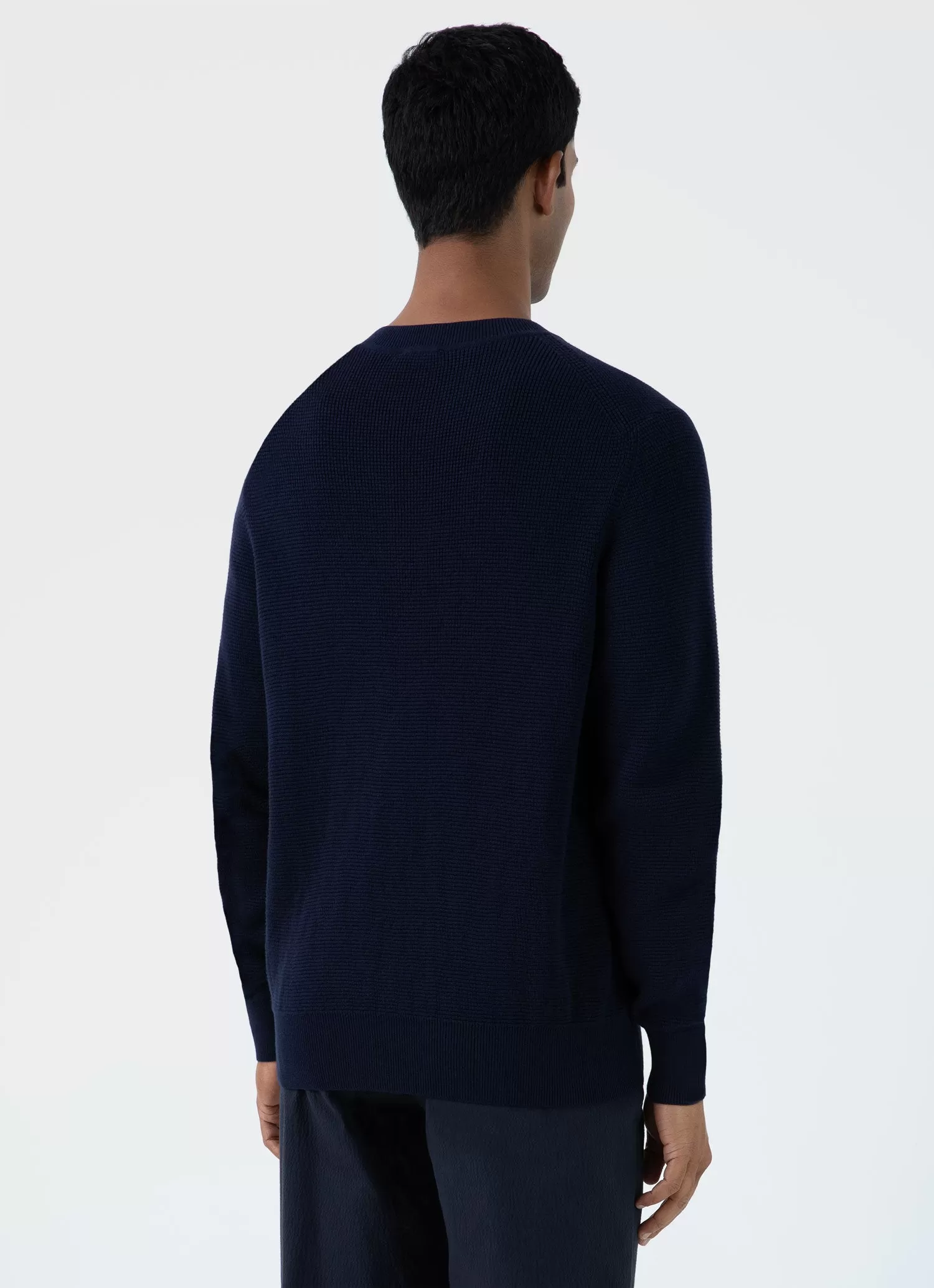 Men's Waffle Stitch Crew Neck Jumper in Navy