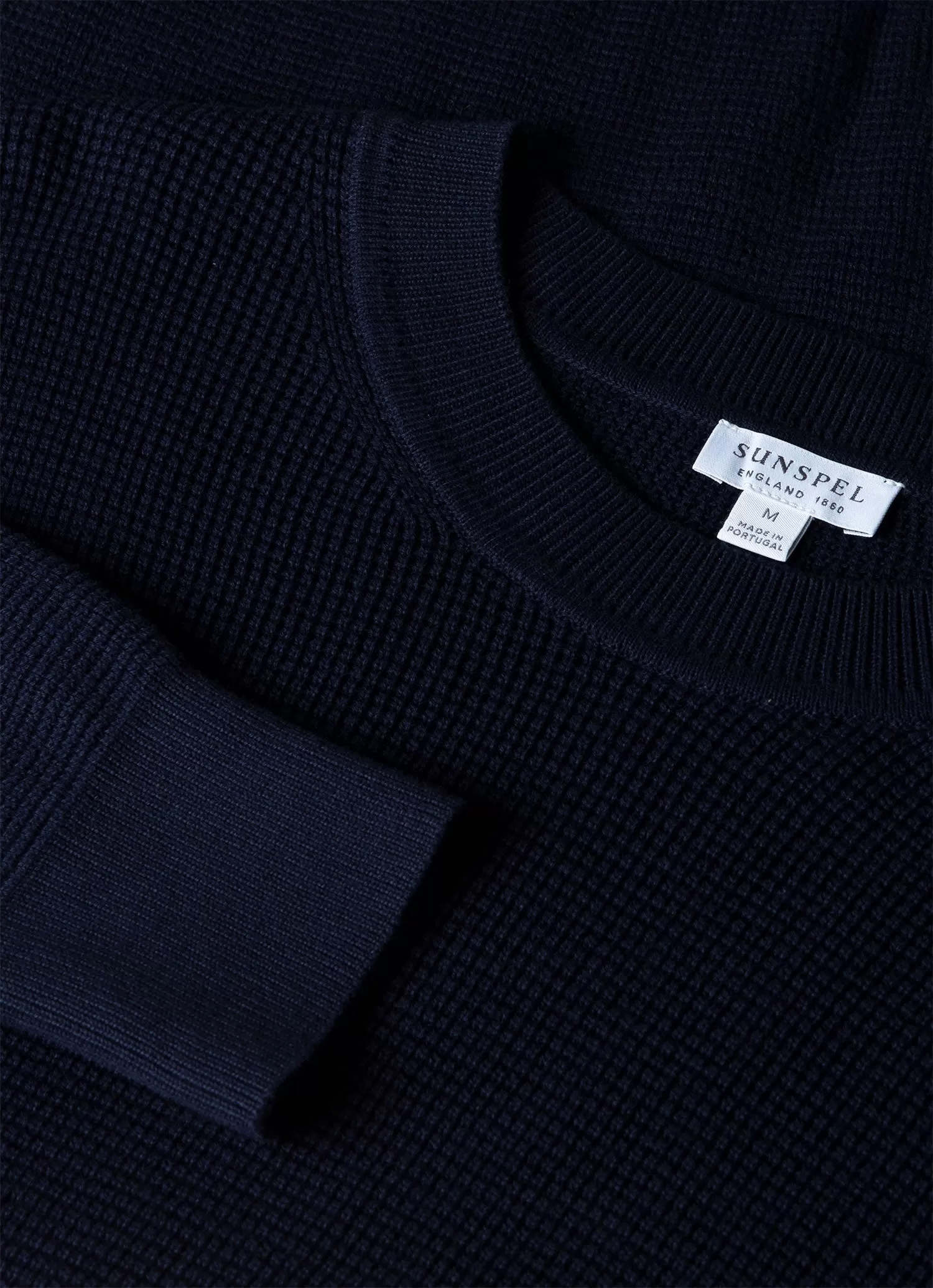 Men's Waffle Stitch Crew Neck Jumper in Navy