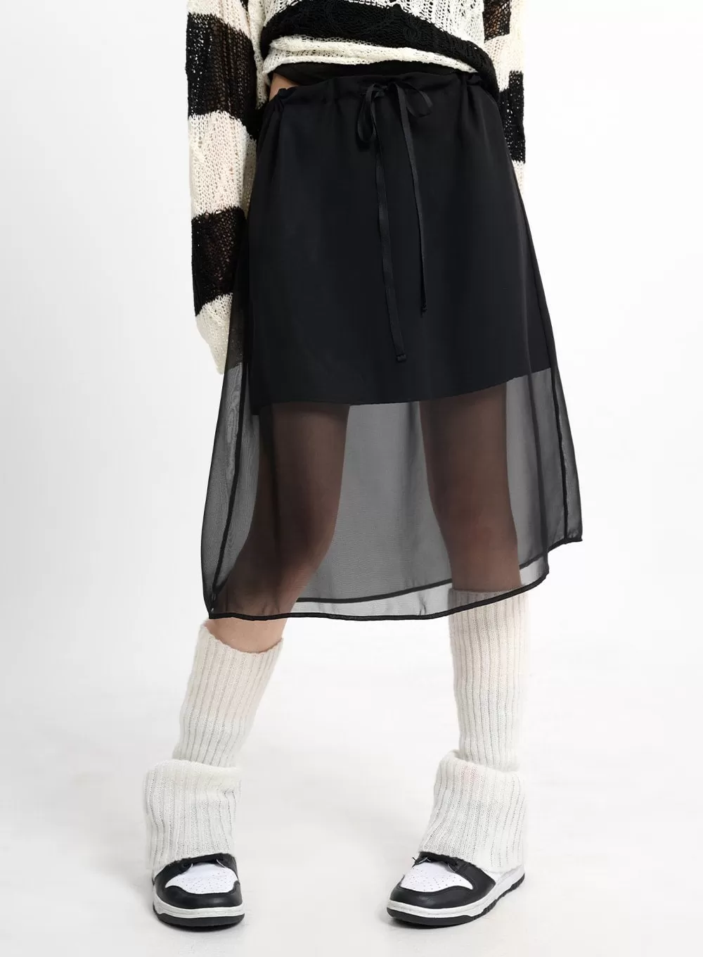 Mesh Drawstring Midi Skirt CM415