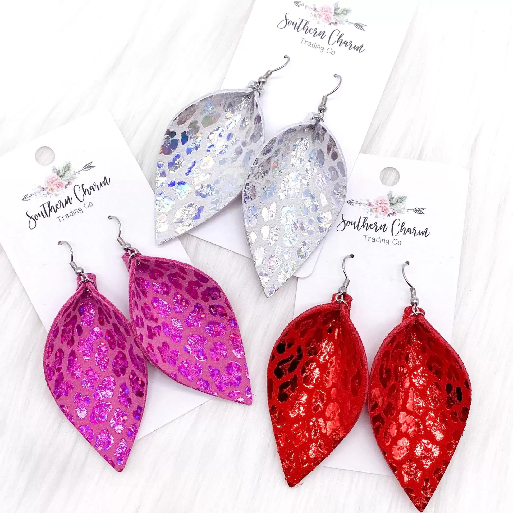 Metallic Leopard Petal Earrings- Hot Pink