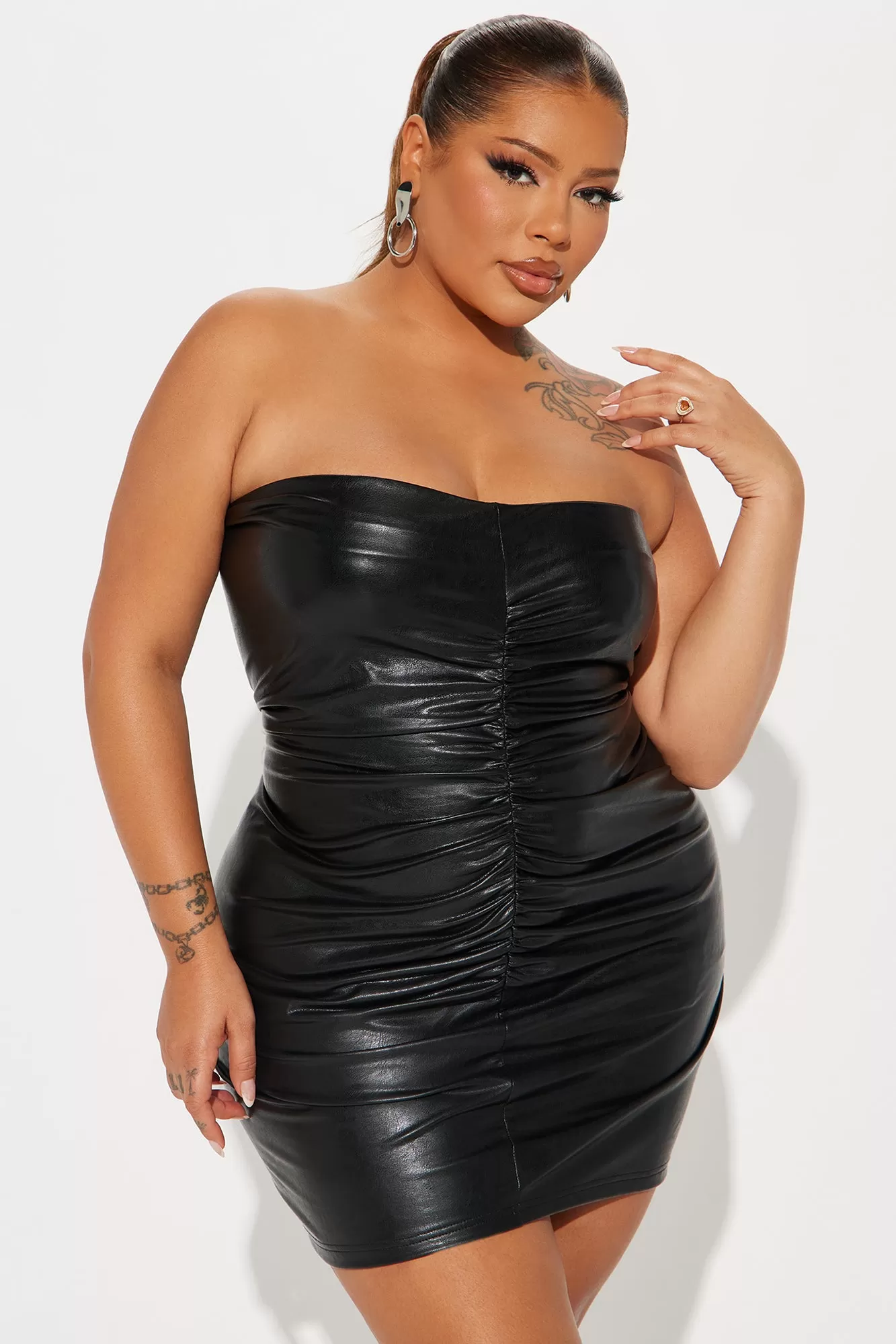 Midnight Baddie Leather Mini Dress - Black