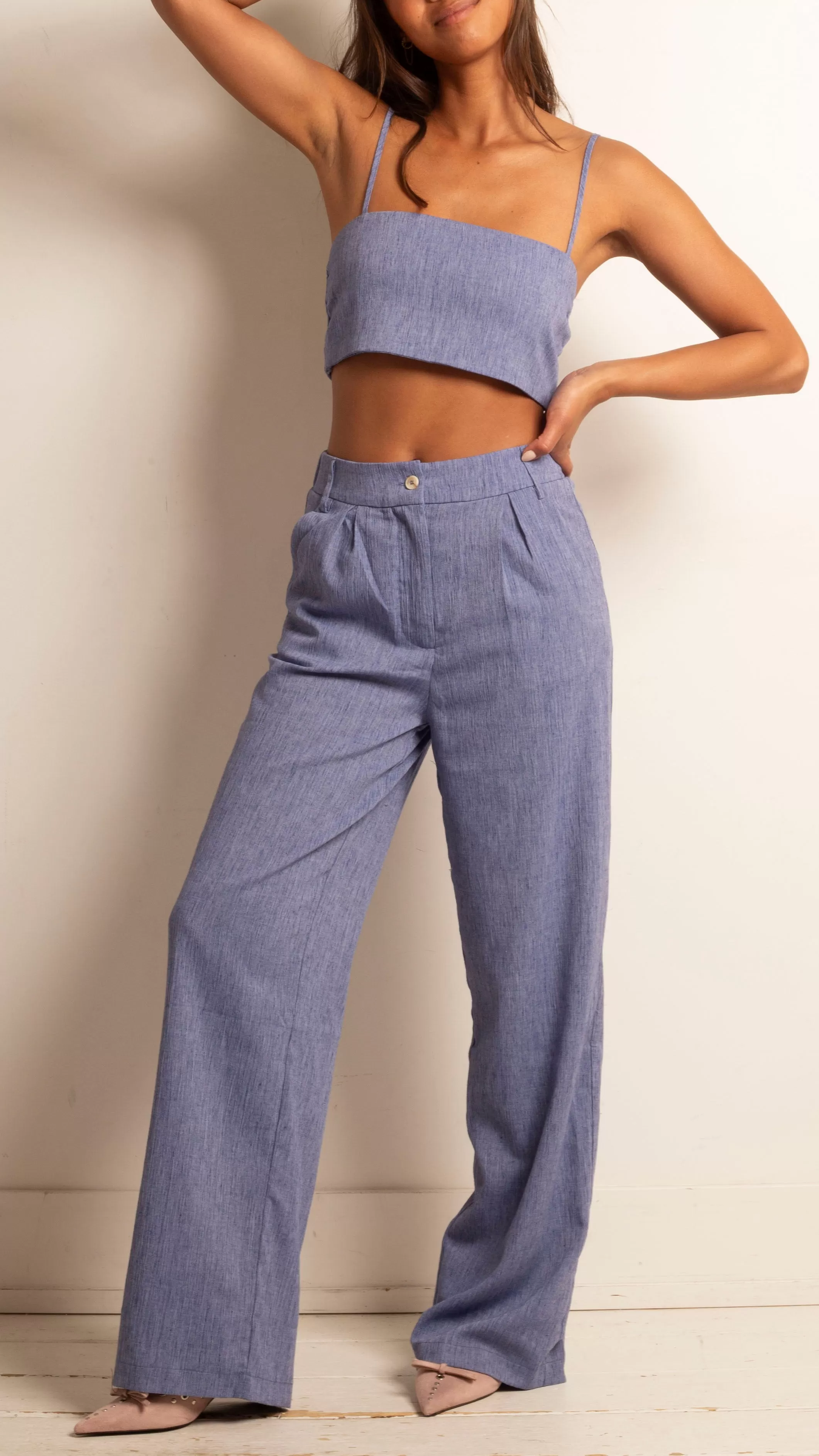 Millie Crop Tank & Trouser Set - Blue