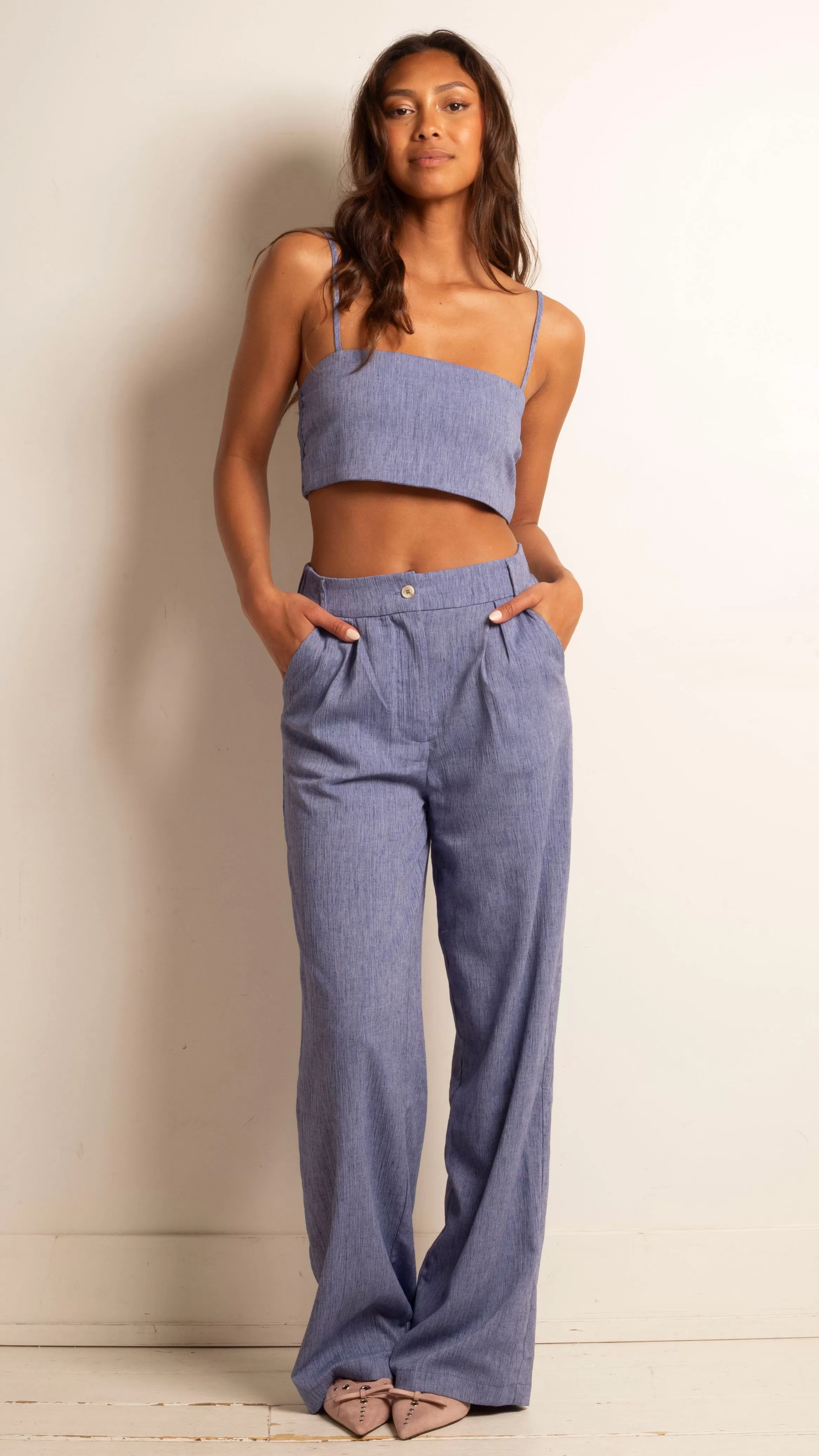 Millie Crop Tank & Trouser Set - Blue