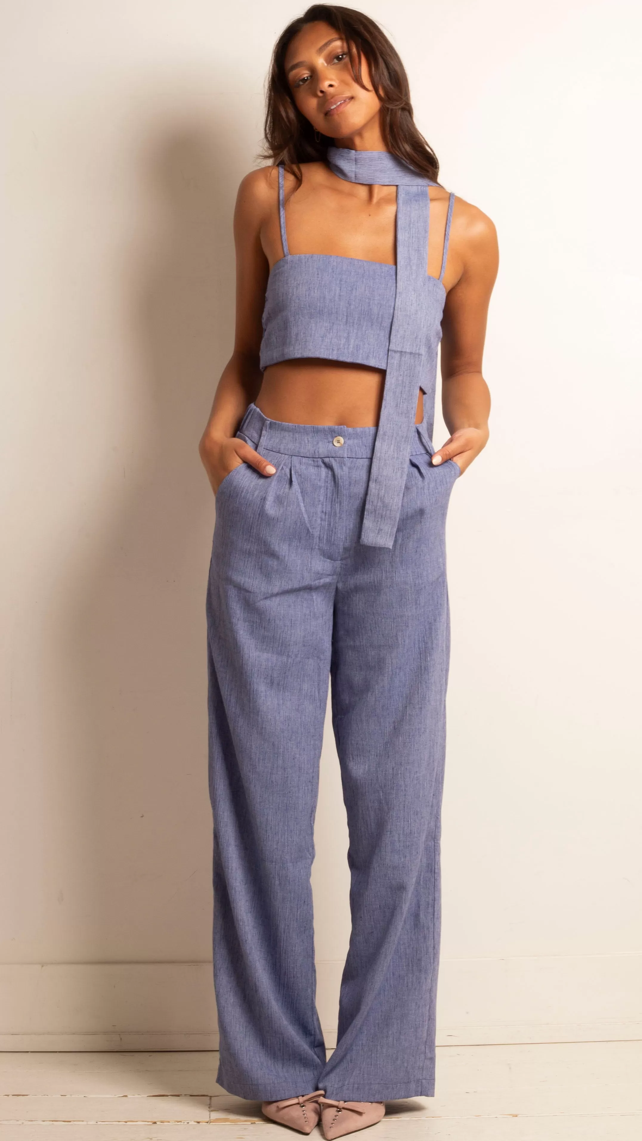 Millie Crop Tank & Trouser Set - Blue