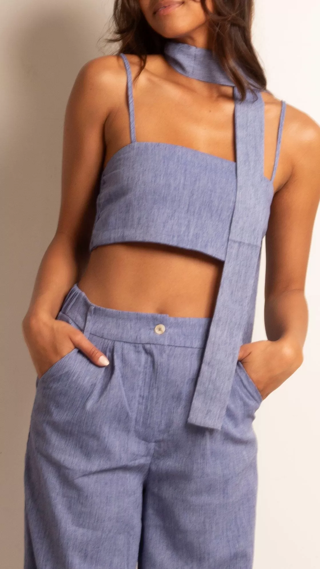 Millie Crop Tank & Trouser Set - Blue