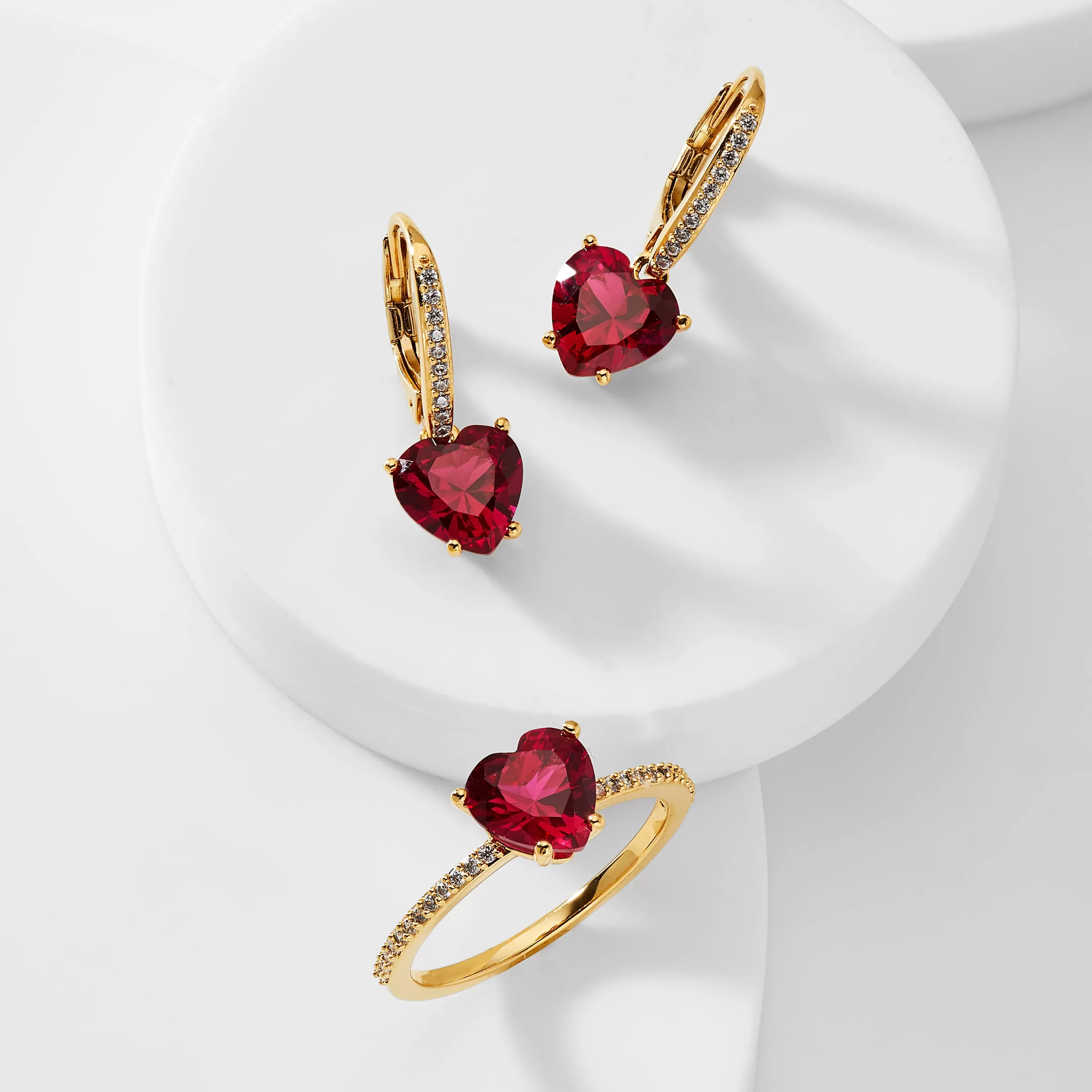 MODERN LOVE RUBY HEART LEVERBACK EARRINGS