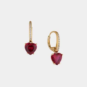 MODERN LOVE RUBY HEART LEVERBACK EARRINGS