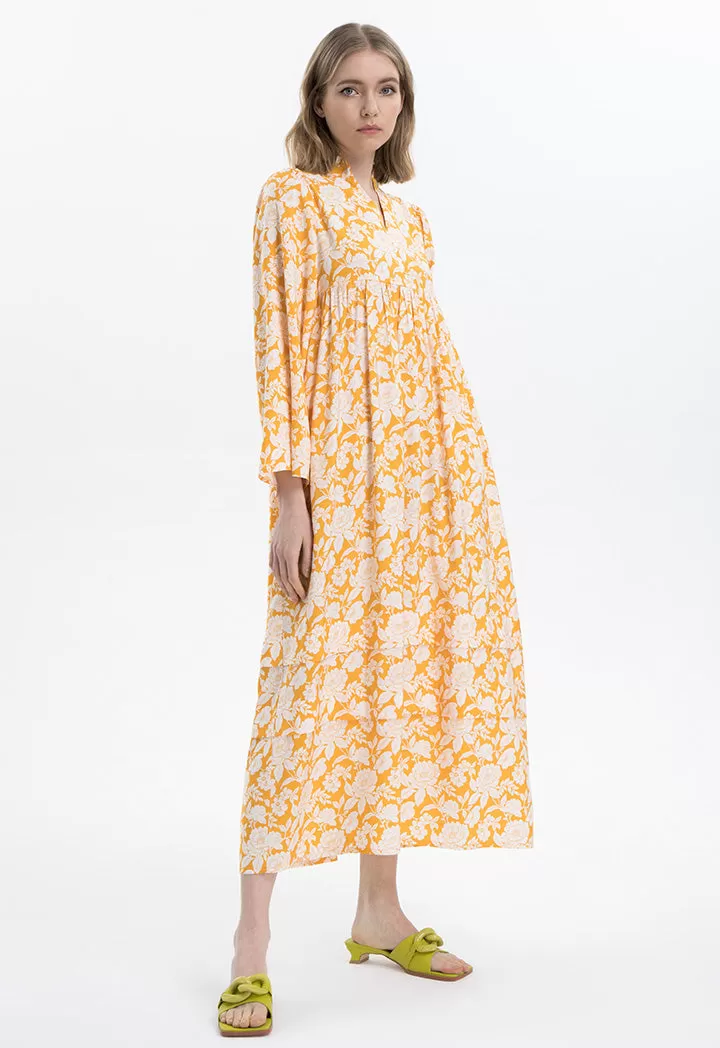 Monotonal Floral Printed Flared Dress