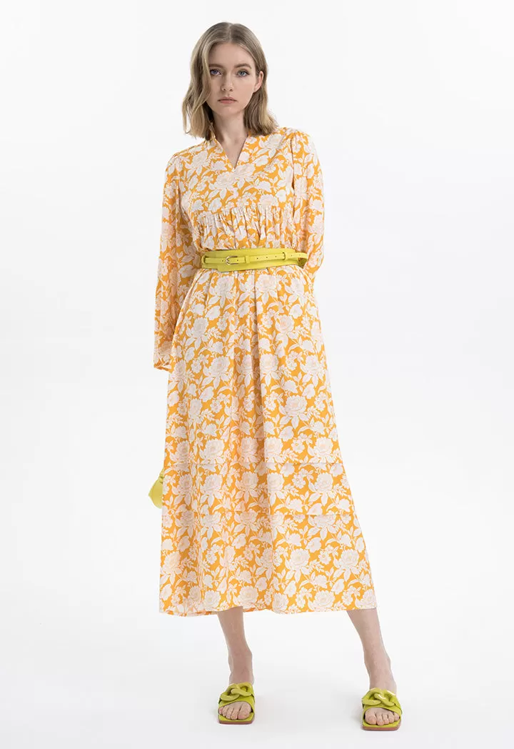 Monotonal Floral Printed Flared Dress