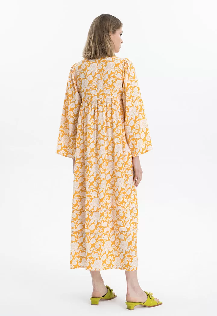 Monotonal Floral Printed Flared Dress