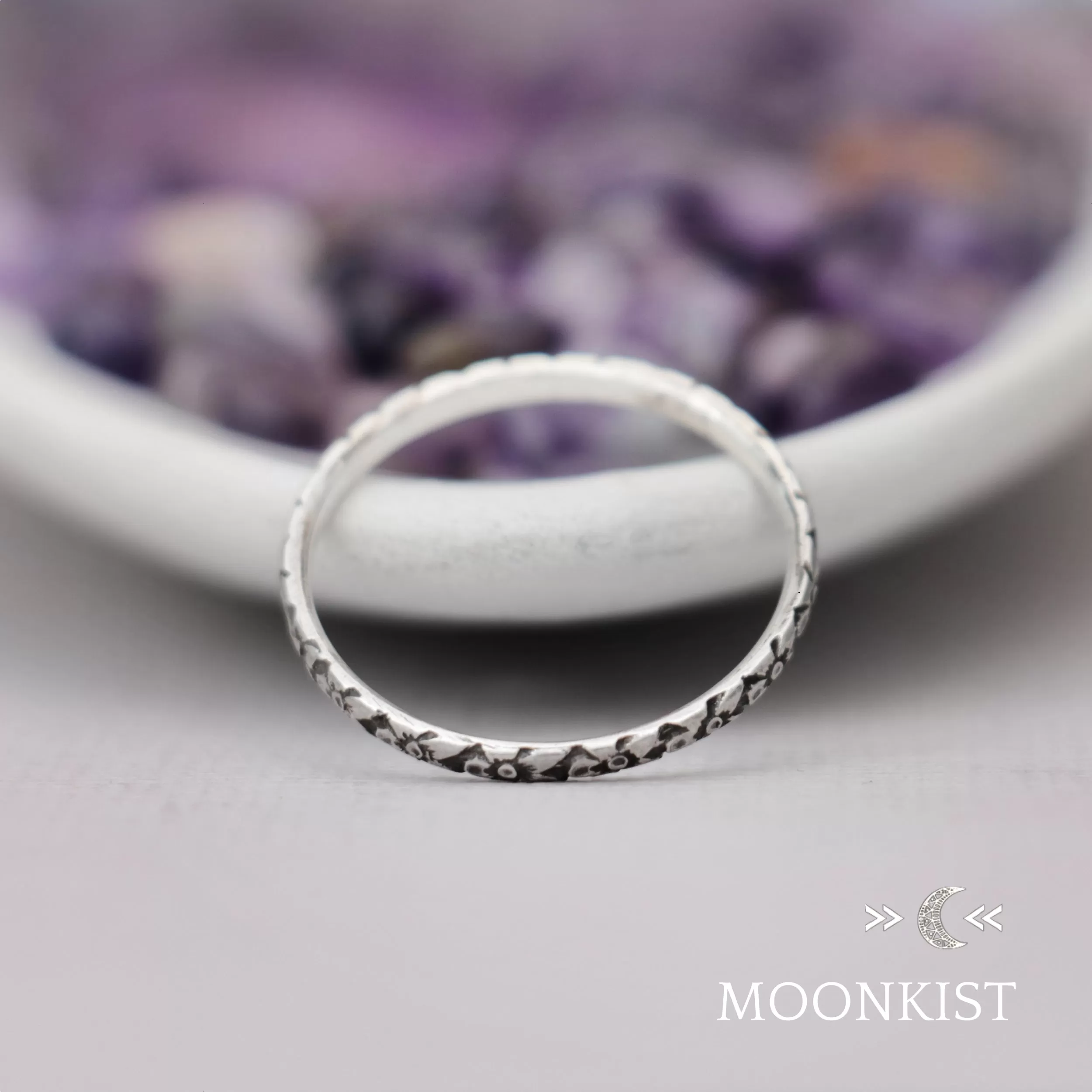 Narrow Iris Flower Wedding Band Ring| Moonkist Designs