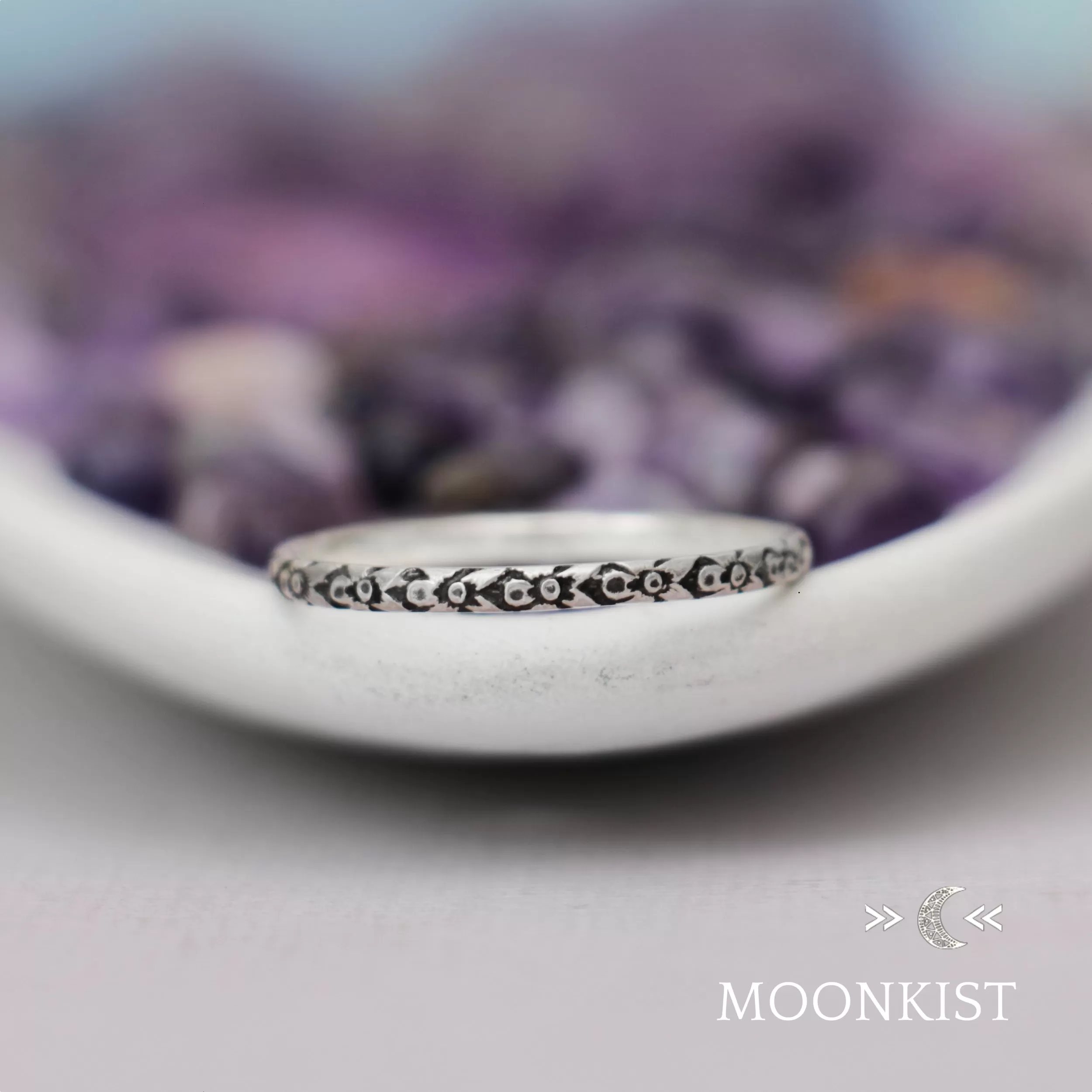 Narrow Iris Flower Wedding Band Ring| Moonkist Designs