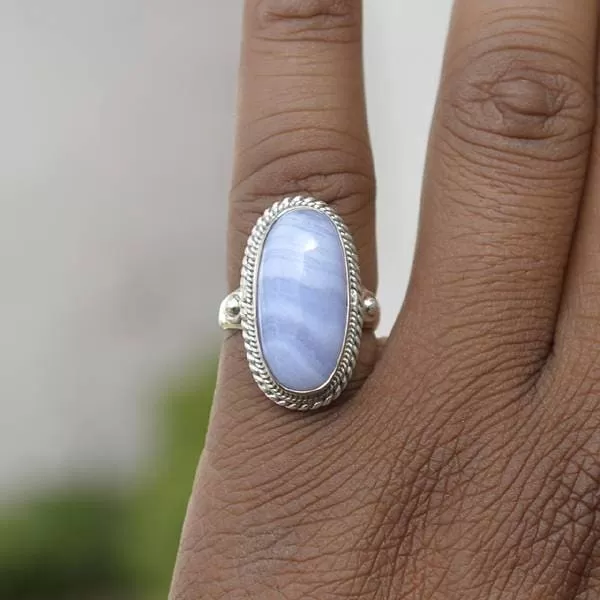 Natural Blue Lace Agate Gemstone Ring, Blue Lace Agate Ring, 925 Sterling Silver Ring, Agate Jewelry, Nickel Free, Blue Lace Agate, Birthstone Ring