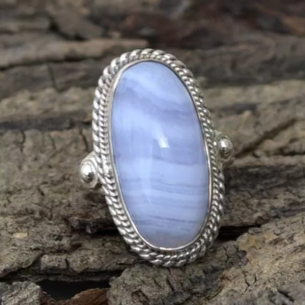 Natural Blue Lace Agate Gemstone Ring, Blue Lace Agate Ring, 925 Sterling Silver Ring, Agate Jewelry, Nickel Free, Blue Lace Agate, Birthstone Ring