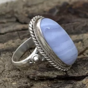 Natural Blue Lace Agate Gemstone Ring, Blue Lace Agate Ring, 925 Sterling Silver Ring, Agate Jewelry, Nickel Free, Blue Lace Agate, Birthstone Ring