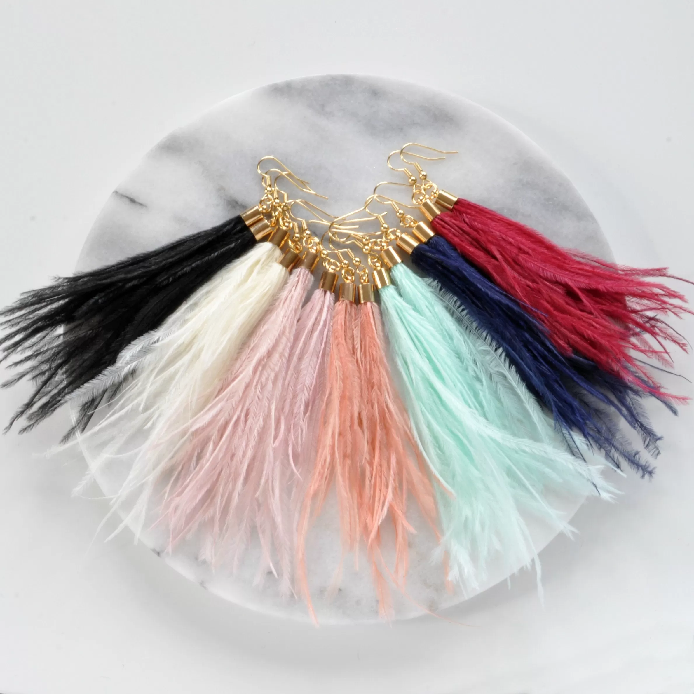 Navy Blue Ostrich Feather Earrings