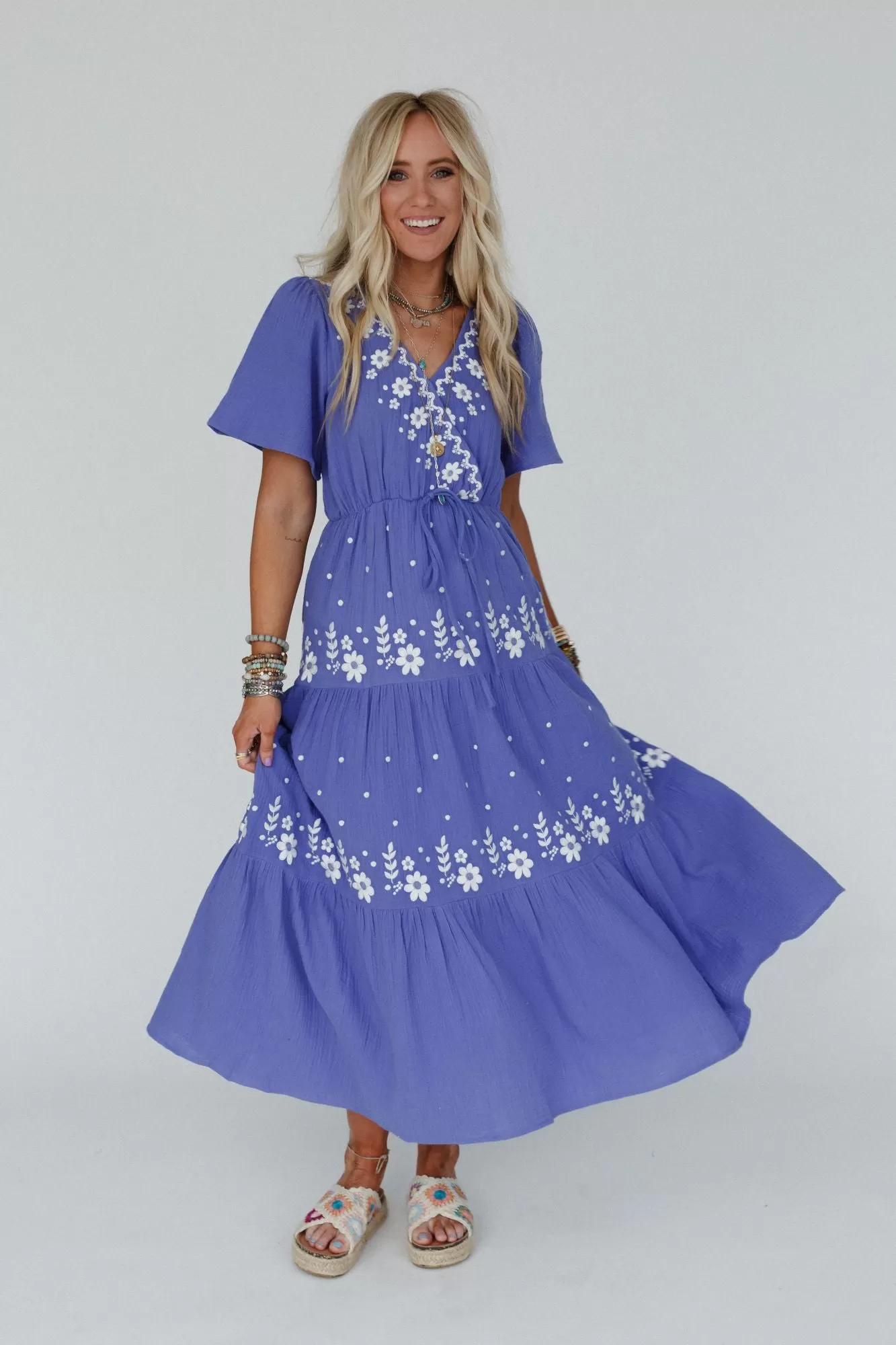 New Creation Embroidered Maxi Dress - Blue