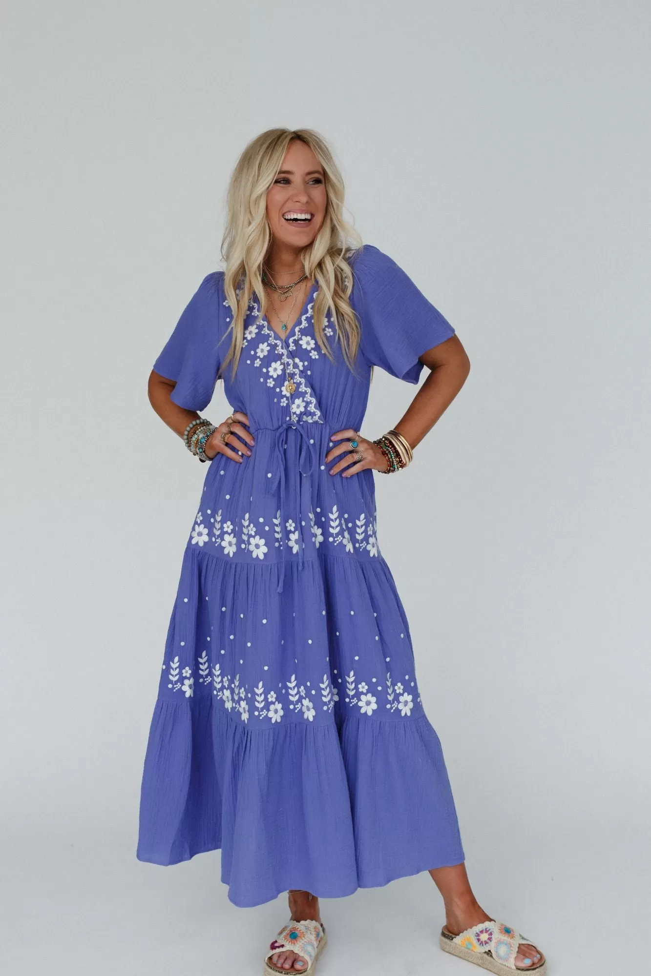 New Creation Embroidered Maxi Dress - Blue