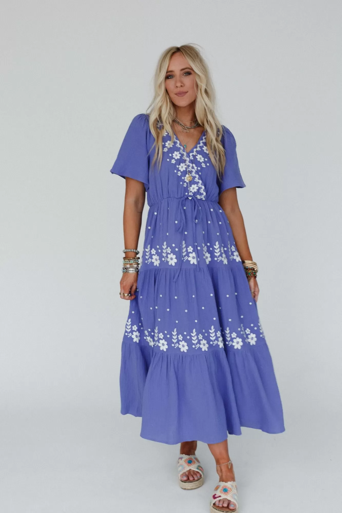 New Creation Embroidered Maxi Dress - Blue