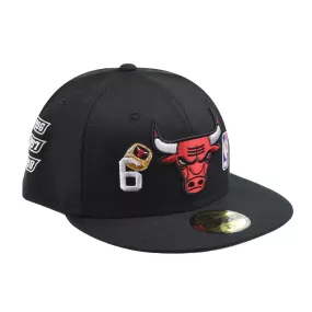 New Era Chicago Bulls 6X World Champions 59Fifty Fitted Hat Black-Red-Multi