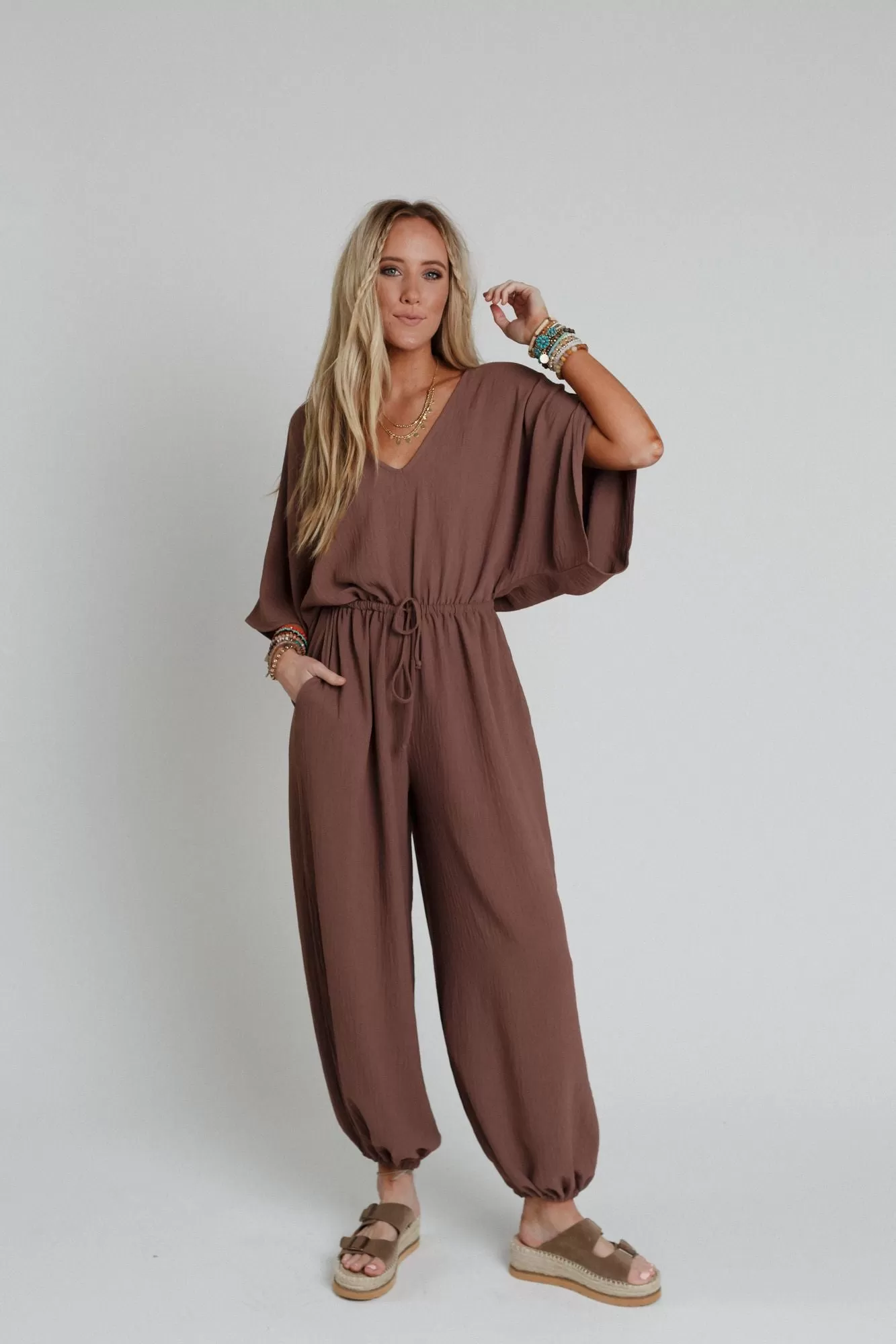 New Love Relaxed Drawstring Jumpsuit - Mocha