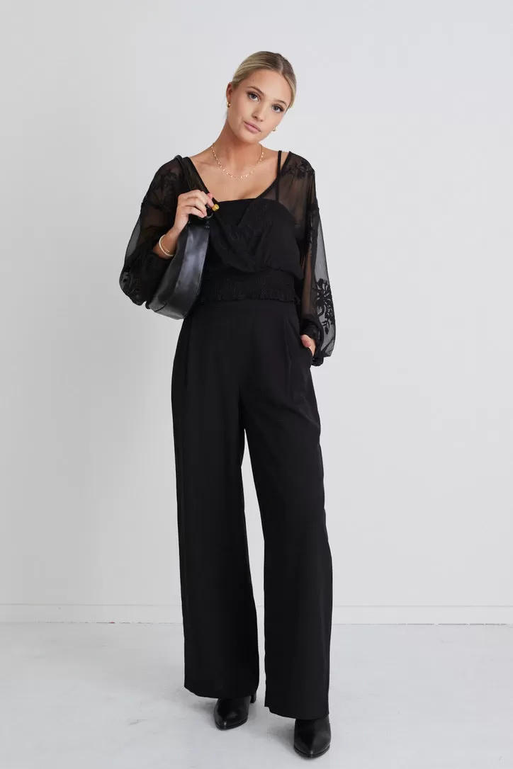 Nightfall Black Embroidered Sheer Cropped Ls top