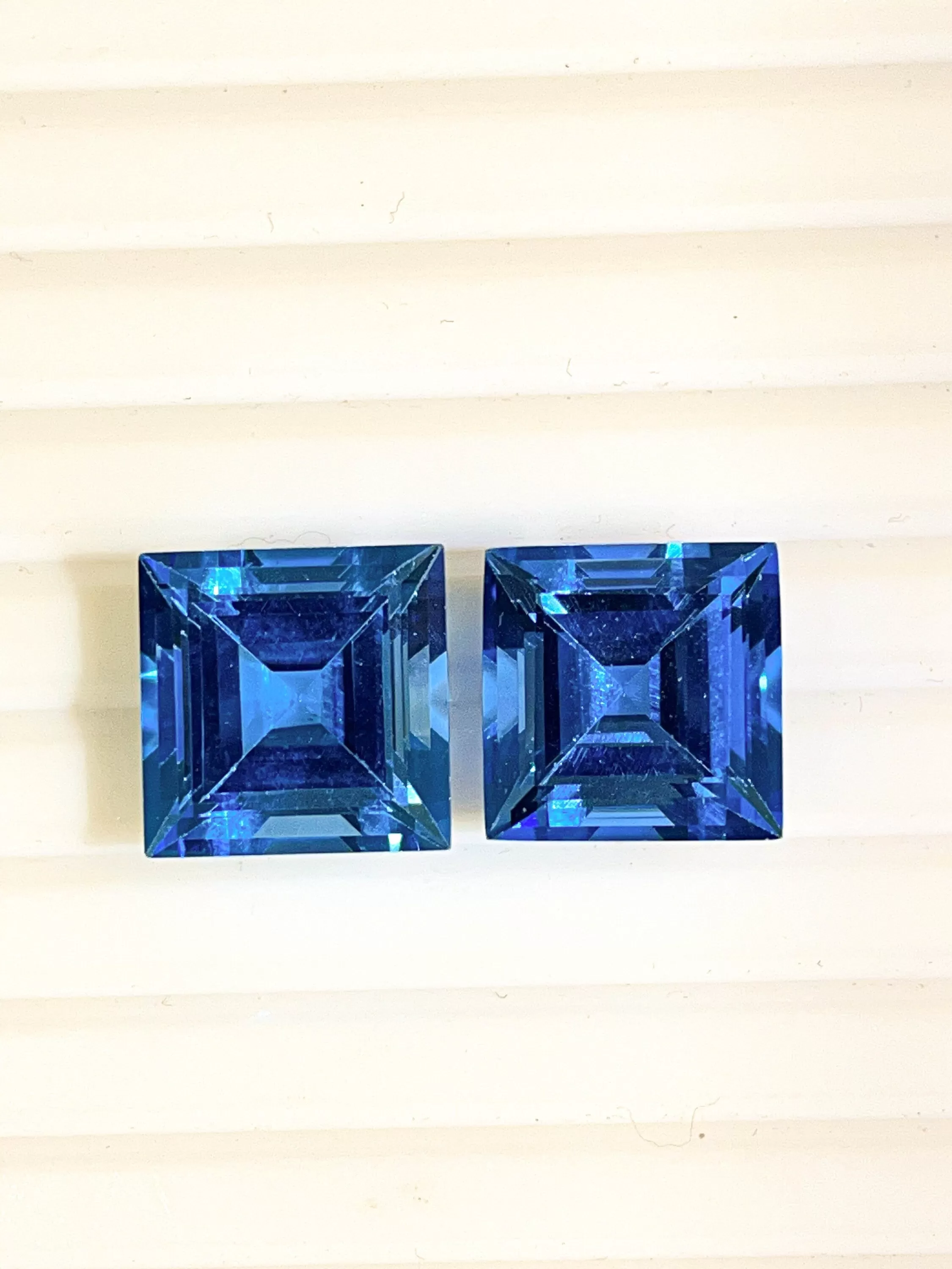 Pair of AAA Swiss Blue Topaz Faceted Square Cut Gemstone, 13.50MM