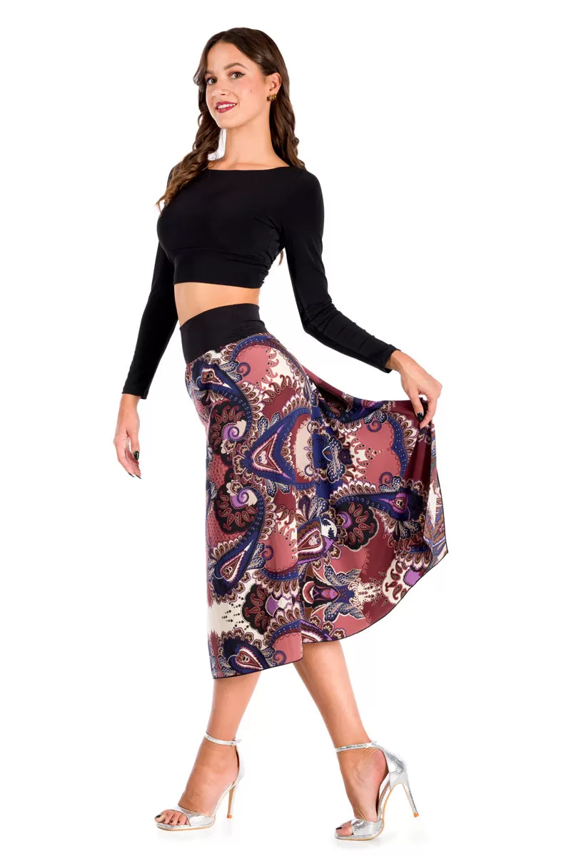 Paisley Print Midi Skirt With Back Movement