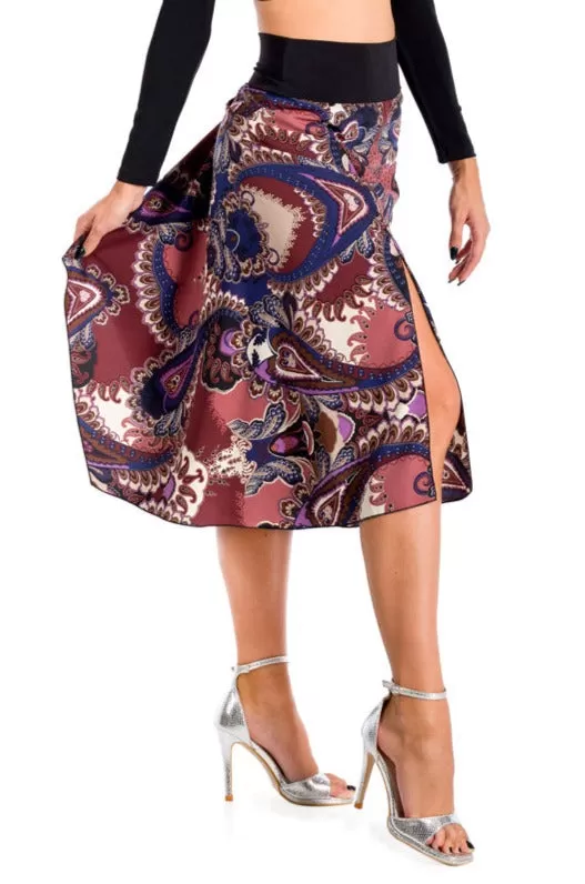 Paisley Print Midi Skirt With Back Movement