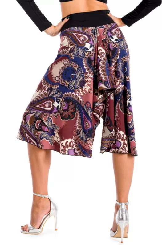 Paisley Print Midi Skirt With Back Movement