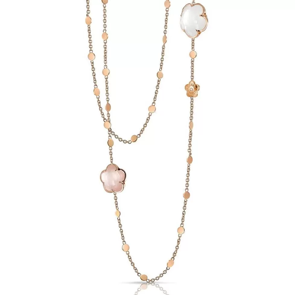 Pasquale Bruni Bon Ton Necklace, 18k Rose Gold with Rose Quartz, White Milky Quartz and Diamonds