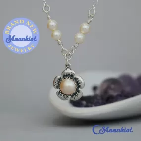 Pearl Flower Necklace, Sterling Silver Periwinkle Pendant | Moonkist Designs